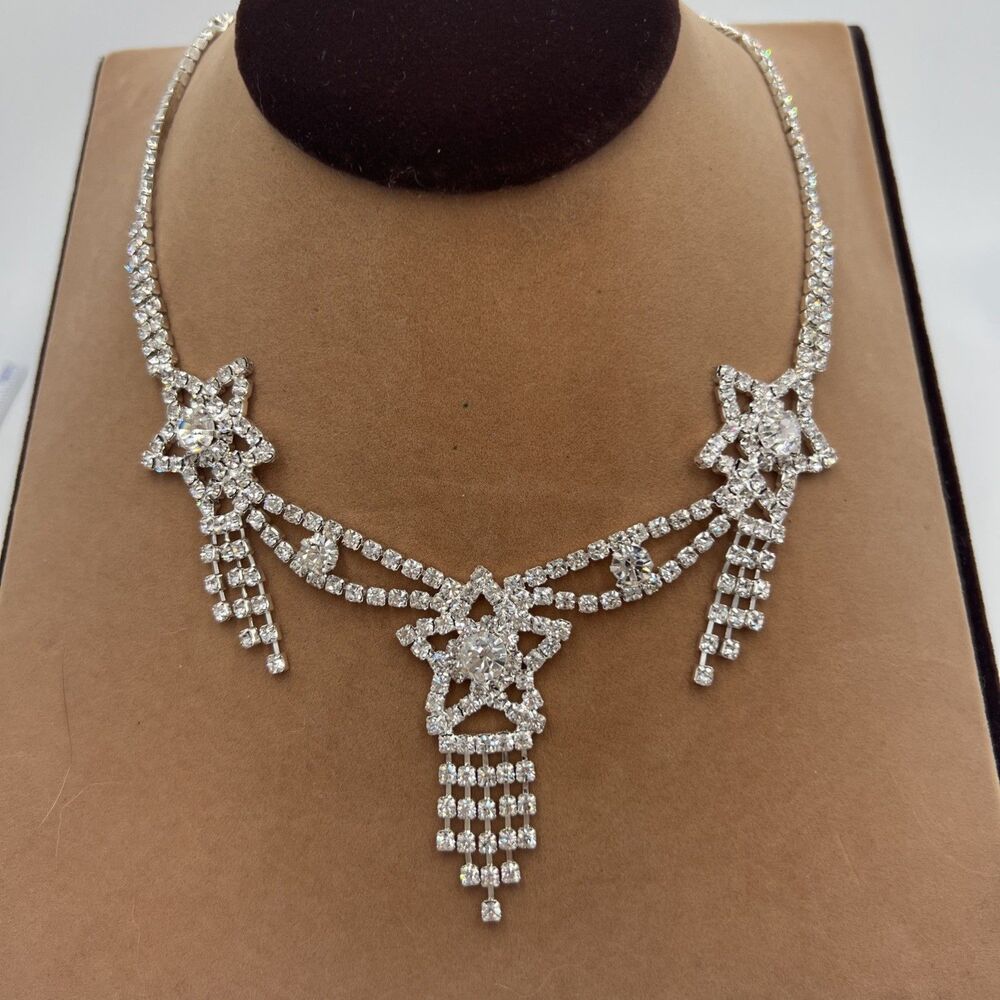 SIGNED Kirks Folly Celestial Star Necklace Crystal Rhinestone Sparkle Silvertone